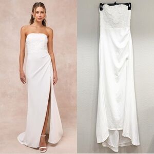 NWOT Lulus Refined Glow White 3D Embroidered Sequin Strapless Maxi‎ Dress
